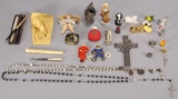 Assorted Vintage Items: Spool Doll, Rosaries, Figurines & More