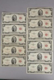 11 $2 Red Seal Notes; 2-1953,3-1953-A,3-1953-B,3-1953-C