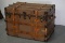 Antique Trunk w/ Interior Tray & Leather Strapping