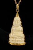 Buddha Figure in 24k Gold Holder w/ 14k Gold Chain 14.4 Grams Total Weight