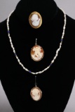 3 Cameos & Seed Pearl Necklace
