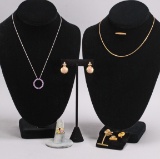 10k Gold Pendant, Earrings & Ring, Pin Backs - 18.4 Grams Total Weight