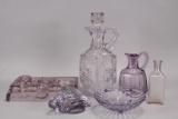 Purple Glass Decanter, Pitcher, Fountain Pen Stand, Shells