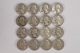 16 Washington Silver Quarters, various dates/mints