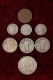 1963 Franklin Half, 3 Standing Liberty Quarters, 1913 Barber Dime,