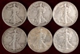 6 Walking Liberty Half Dollars; 1918-S, 1935-P, 1936-D,1939-P