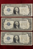 3 1928-B $1 Blue Seal Silver Certificates