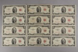 3 each $2 1953, 1953A, 1953B, 1953C Red Seal Notes (12 total)