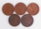 5 Braided Hair Large Cents; 1844,1848,1849 + 2 w/worn dates