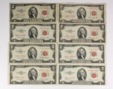8 - 1953 $2 Red Seal Notes; 2-1953, 2-1953A, 2-1953B, 2-1953C