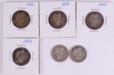 6 Barber Quarters; 1892P,1894,1895P,1899P,1909P,1912P