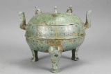 Chinese Patinated Bronze Lidded Vessel