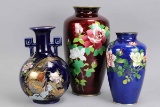 Porcelain Asian Vase & 2 Cloisonné Vases