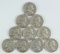 10 Washington Silver Quarters, various dates/mints