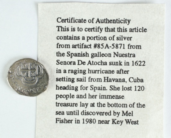 Silver Artifact #85A-5871 From the Spanish Galleon Nuestra Senora De Atocha Ship