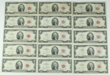 15 - 1963 $2 Red Seal Notes; 6-1963, 9-1963A