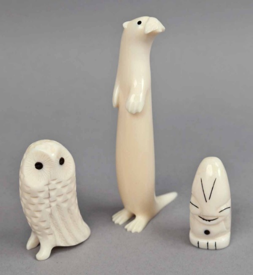 Native Alaskan Hand Crafted Figures: Owl, Otter & Billiken