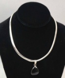 Sterling Silver Necklace w/ Sterling Pendant - Black Stone