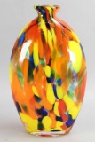Murano Style Multi-Colored Art Glass Vase - Pinched Neck
