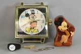 Mickey Mouse - Disney Items: Wall Clock, Swatch, Puzzle Box, Fork & Key