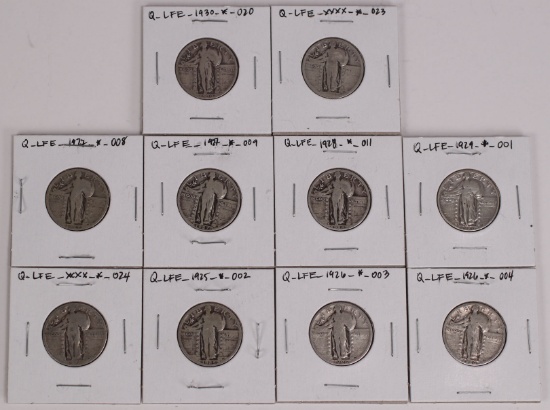 10 Standing Liberty Quarters, various dates/mints