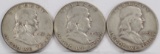 3 Franklin Silver Half Dollars; 1951 S, 2-1952 P/D