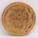 1945 Gold Dos Pesos Estados Unidos Mexicanos