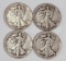 4 Walking Liberty Half Dollars