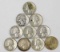 10 Washington Silver Quarters; various dates/mints