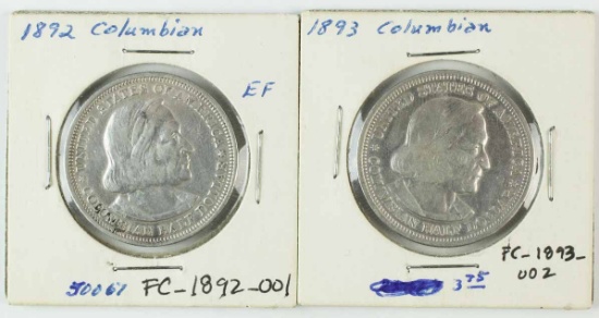 2 Columbian Half Dollars; 1892 & 1893