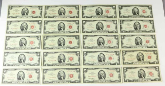 20 $2 Red Seal Notes; 10-1963 & 10-1963-A
