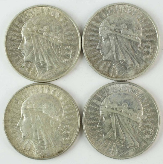 4 - Poland 5 Zlotych Coins, 3-1933 & 1934
