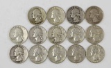 14 Washington Silver Quarters; various dates/mints