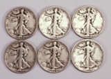 6 1934  S Walking Liberty Half Dollars