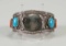 Large Silver Cuff w/ 4 Turquoise & 2 Coral Stones, Beaded Edge