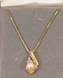 14k Pearl & Diamond Pendant w/ 14k Chain