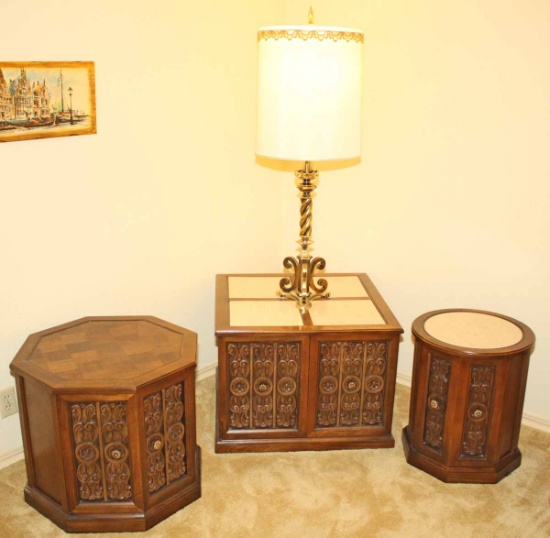 3 Matching Side Tables with Lamp