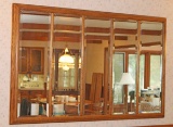 Large Wood Framed Divided Beveled Glass  Mirror