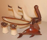 Iron Wood Porpoise, Pelican & Porcelain Geese
