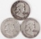 3 Franklin Half Dollars; 1953S,1954S,1955P