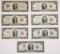 6 $2 Red Seal Notes 1928G,2-1953,3-1963 + 2-1976  $2 Green Seal Notes