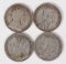 4 George V Silver Canadian 25 Cents; 1909,1919,1929,1932