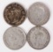 4 George VI Silver Canadian 25 Cents; 1939,1943,1944,1948