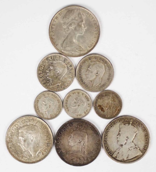 Various Canadian Coins; Some silver; 1887 Victoria Crown,1941 George VI 50 Cent, +