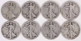 8 Walking Liberty Half Dollars; 2-1917P,2-1918P,1-1920P,2-1920D,1-1920S