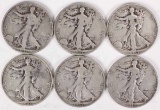 6 Walking Liberty Half Dollars; 2-1937P,2-1937D,2-1937S