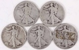 5 Walking Liberty Half Dollars; 1917P,1918P,1918S,1920P,1920S