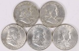 5 Franklin Half Dollars; 1961D,1962P,1962D,2-1963D
