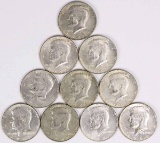 10 Kennedy Half Dollars; 1964,1965,5-1967,3-1968