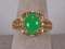 14k Gold Ladies Jade Ring w/ Diamond Accents & Filigree, Sz. 8, 4.9 Grams